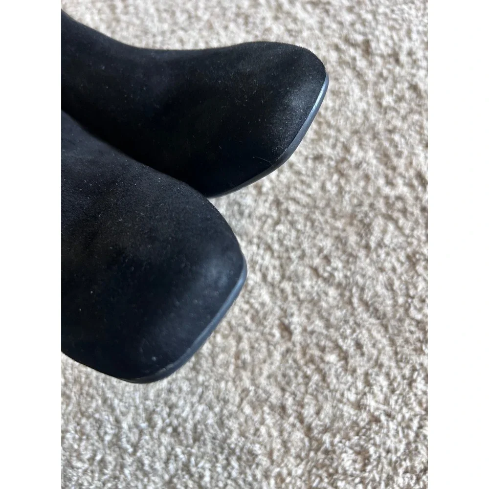 Nine West Black Suede 9x9 SZ 8/8.5 Ankle Boots Silver Trim Block Heel WNTRUNKE‎
